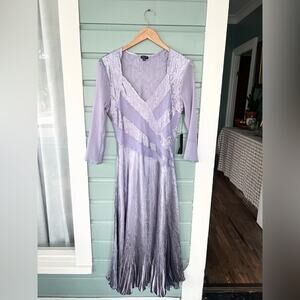 Komarov NWT XL purple chiffon midi dress black ombre 3/4 sleeve pleated MOB fall